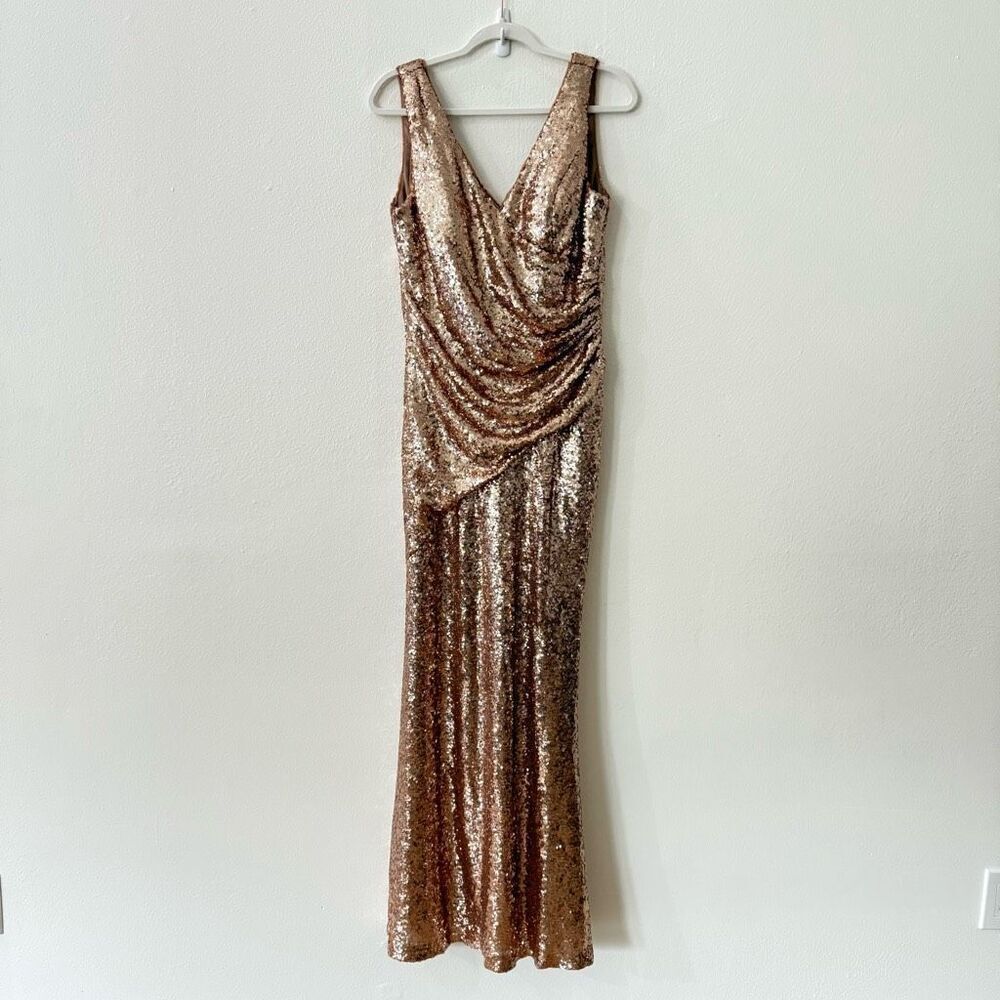Revelry Women's Size 14 Dawson Rose Gold Sequin Embellished Brides Maid Dress